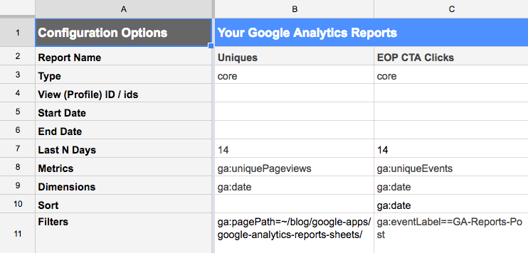 Google Analytics Reports in Sheets