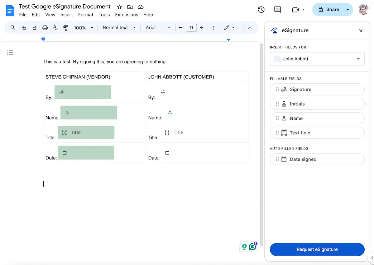 Google eSignature Fields